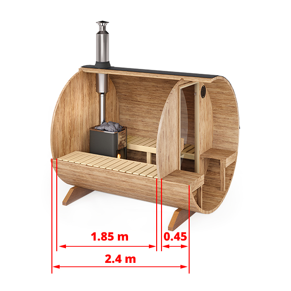 2.4m Sauna tonneau pour 4 pers. avec des sièges à l’extérieur (S2V)