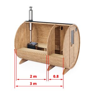 3m Sauna tonneau avec vestiaire pour 4 personnes (S3P)