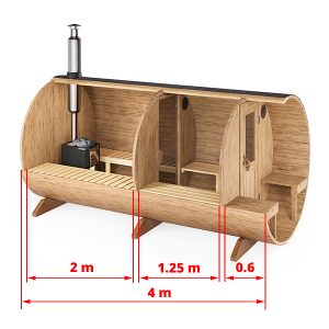 4m Sauna tonneau avec vestiaire et terrasse pour 4 pers. (S4PV)