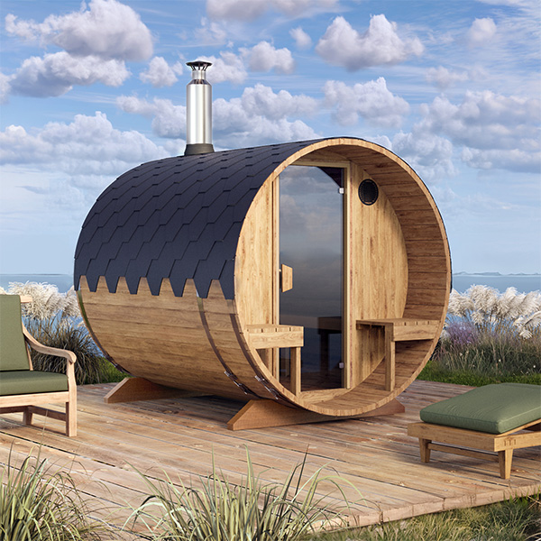 2.4m Sauna tonneau pour 4 pers. avec des sièges à l’extérieur (S2V) – Image 3